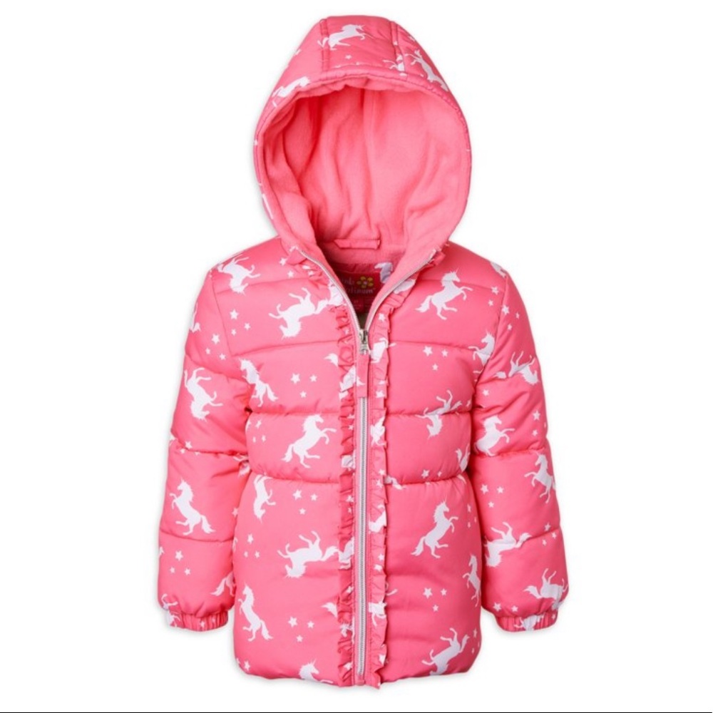 Girls pink platinum puffer coat